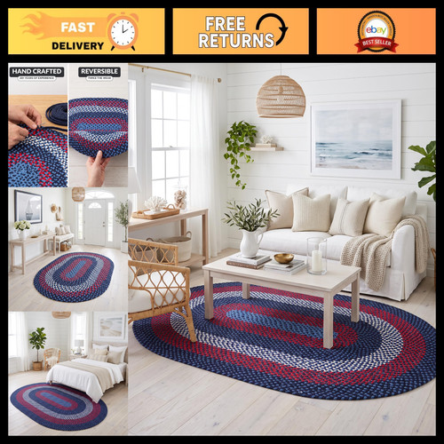Blue oval braided - rug, x